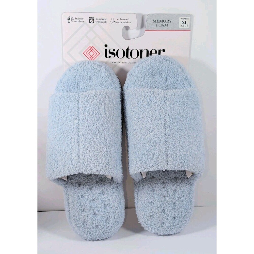 Isotoner Women's Open Toe Slide Slippers Size XL 9.5-10 Blue Fog NWT